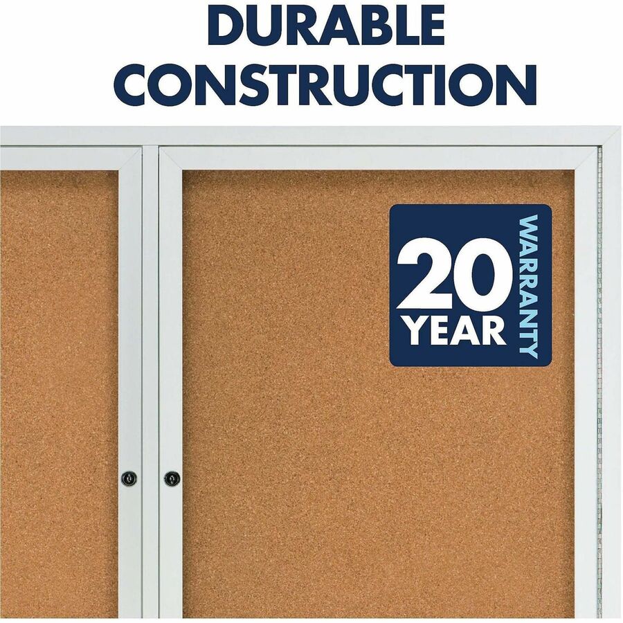 Quartet Enclosed Bulletin Board for Indoor Use - 36" Board Height x 24" Board Width - Brown Natural Cork Surface - Hinged, Self-healing, Shatter Proof, Lock, Durable - Silver Aluminum Frame - 1 Each