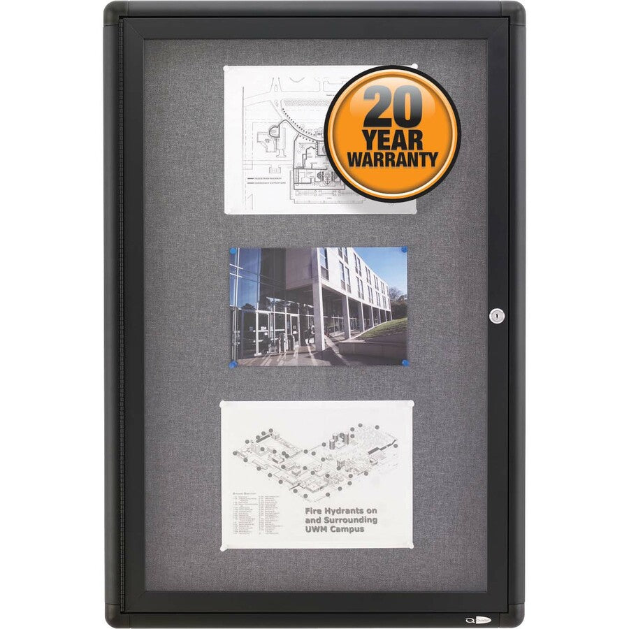 Quartet Enclosed Bulletin Board - 36" Board Height x 24" Board Width - Gray Fabric Surface - Hinged, Durable, Shatter Proof, Self-healing - Graphite Frame - 1 Each