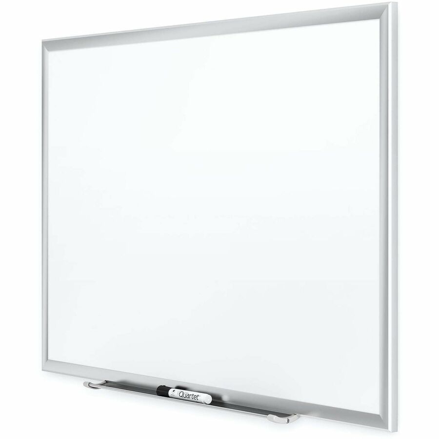 Quartet Classic Premium Porcelain Magnetic Board, 36" x 24", White Surface, Silver Aluminum Frame, Rectangle, Horizontal/Vertical Mount, Includes Marker Tray and Dry Erase Marker, 1 Each