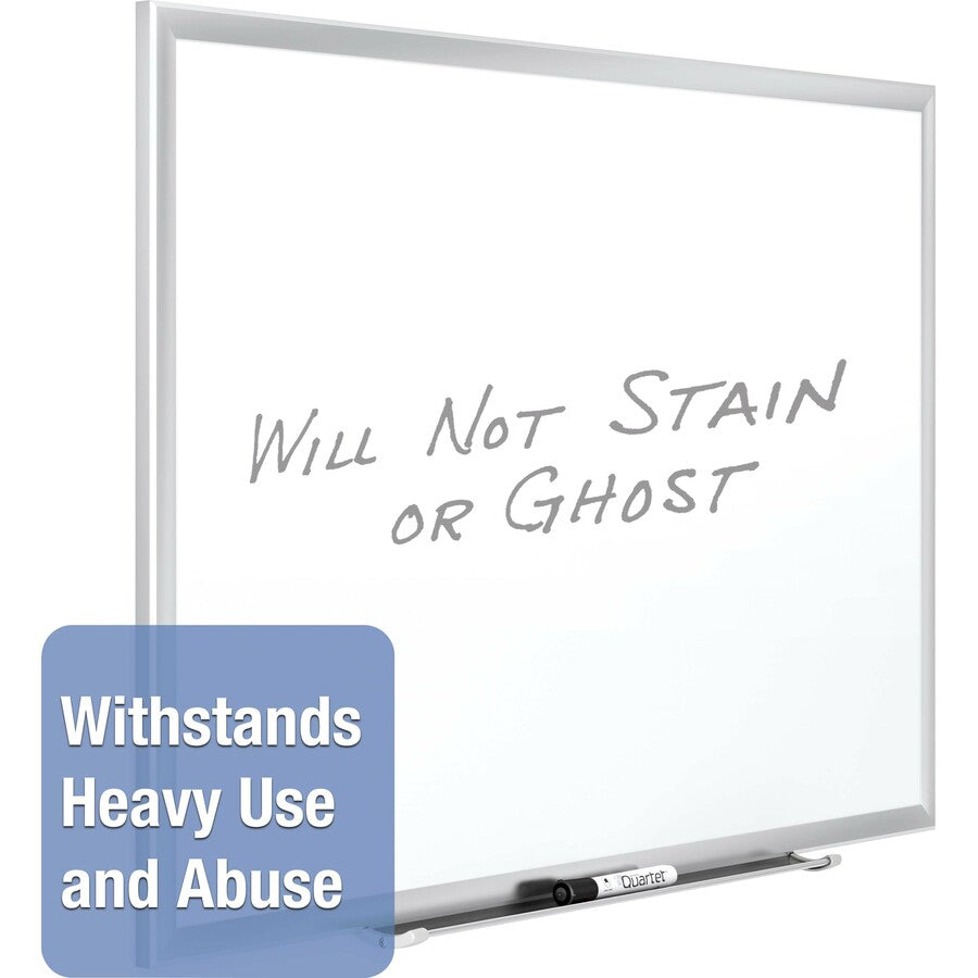 Quartet Classic Premium Porcelain Magnetic Board, 36" x 24", White Surface, Silver Aluminum Frame, Rectangle, Horizontal/Vertical Mount, Includes Marker Tray and Dry Erase Marker, 1 Each
