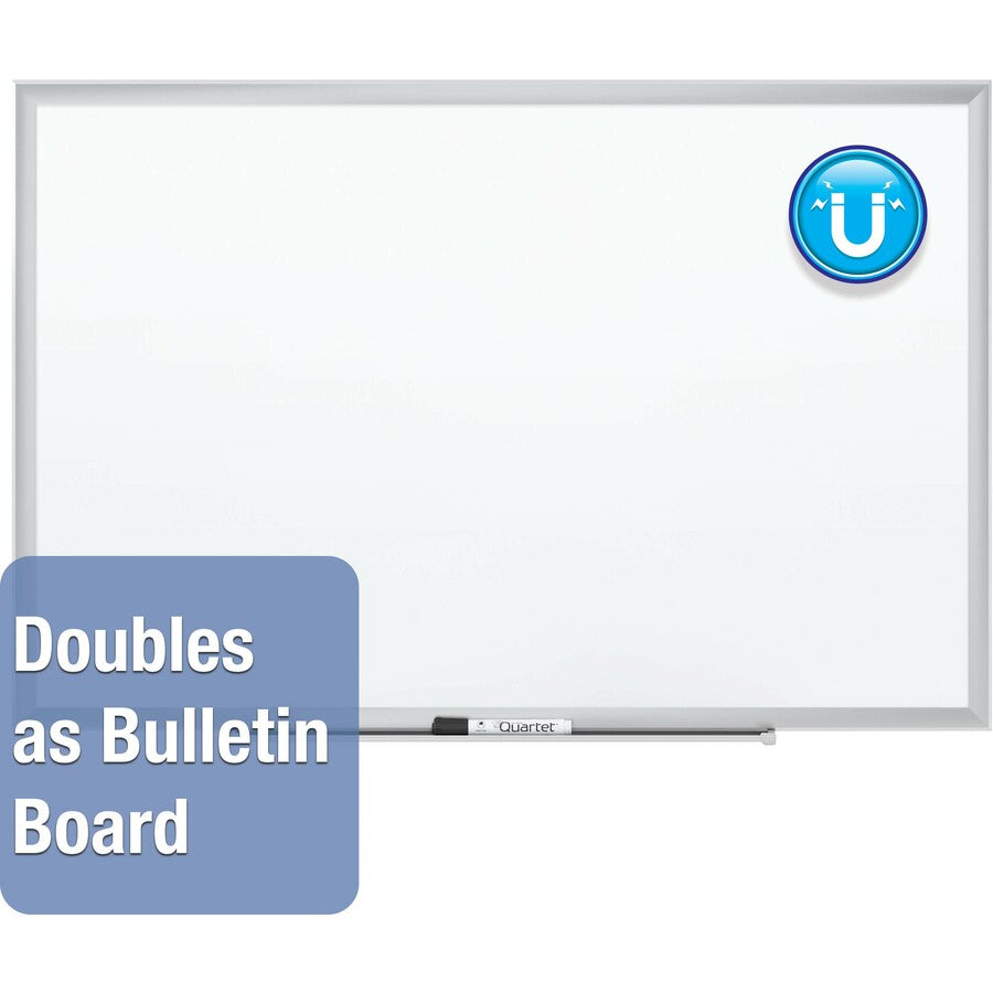 Quartet Classic Premium Porcelain Magnetic Board, 96" x 48", White Surface, Silver Aluminum Frame, Rectangle, Horizontal/Vertical Orientation, Magnetic, 1 Each