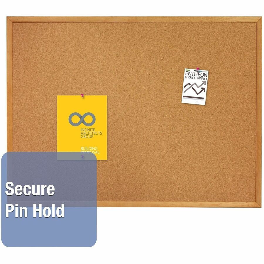 Quartet Classic Series Cork Bulletin Board - 24" Board Height x 36" Board Width - Brown Natural Cork Surface - Self-healing, Flexible, Durable - Oak Frame - 1 Each