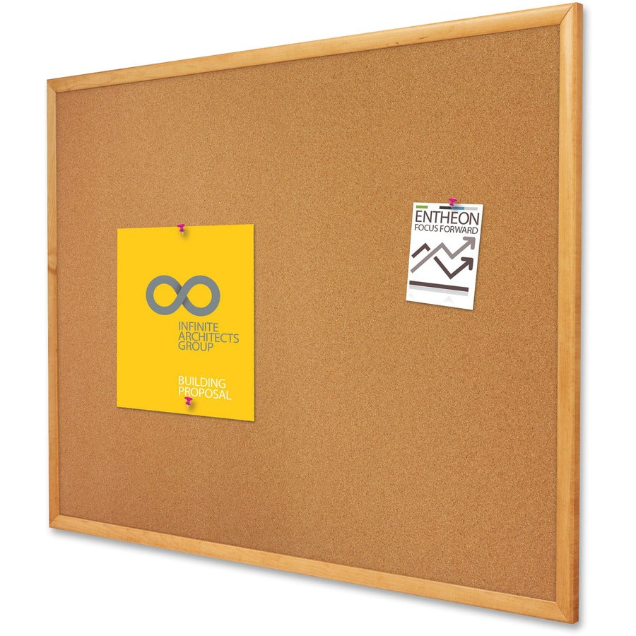 Quartet Classic Series Cork Bulletin Board - 24" Board Height x 36" Board Width - Brown Natural Cork Surface - Self-healing, Flexible, Durable - Oak Frame - 1 Each