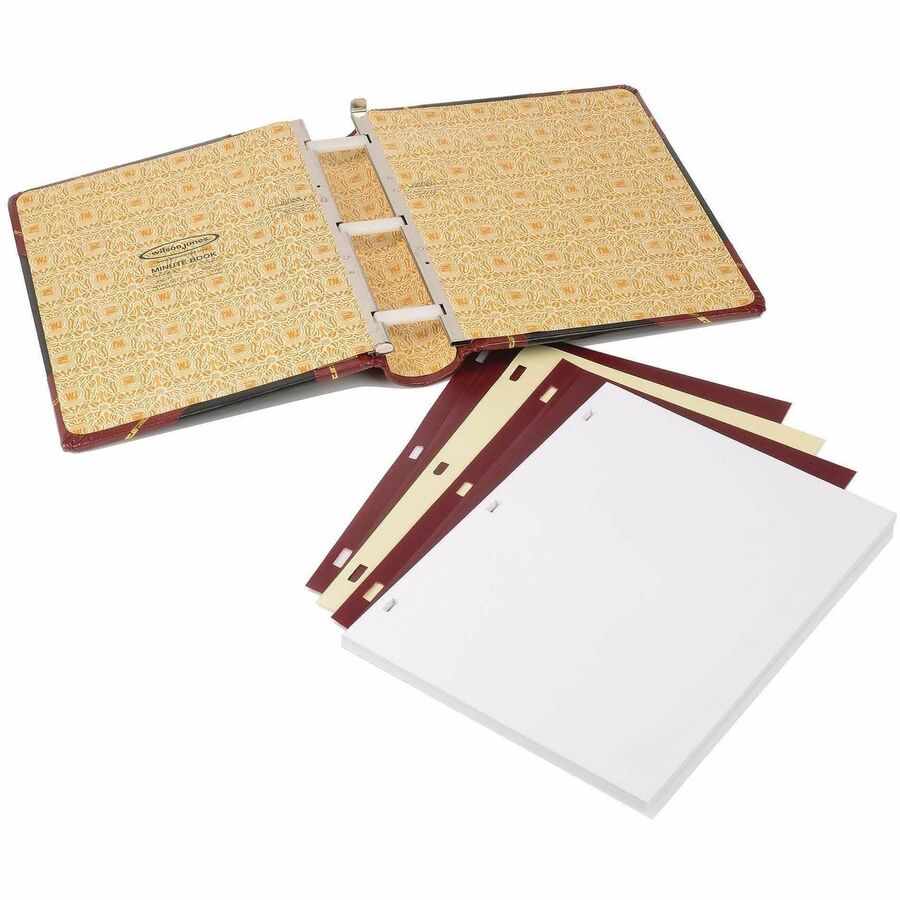 Wilson Jones Minute Book - 500 Sheet(s) - Letter - 8.50" x 11" Sheet Size - Black, Red, Gold Cover - 1 Each