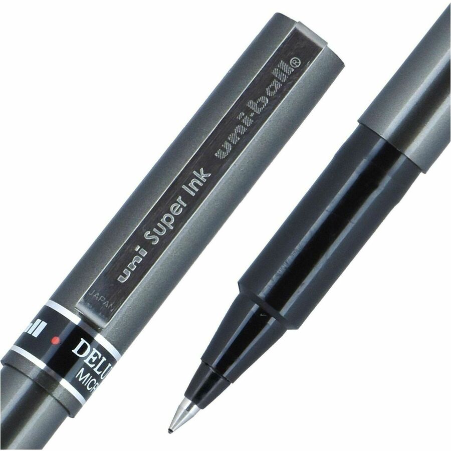 uniball™ Deluxe Rollerball Pens - 0.5 mm Micro Pen Point - Black Ink - Silver Barrel - Stainless Steel Tip - 1 Dozen