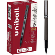 uniball™ Deluxe Rollerball Pens - 0.5 mm Micro Pen Point - Black Ink - Silver Barrel - Stainless Steel Tip - 1 Dozen