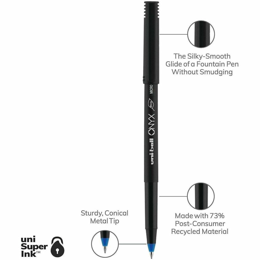 uniball™ Onyx Rollerball Pens - 0.5 mm Micro Pen Point - Blue Ink - 1 Dozen