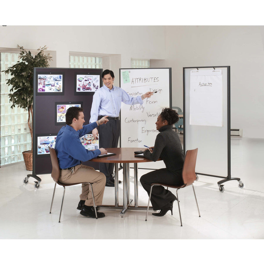 Quartet Motion Room Divider - 36" (3 ft) Width x 72" (6 ft) Height - White Porcelain Surface - Graphite Metal Frame - Magnetic - 1 Each