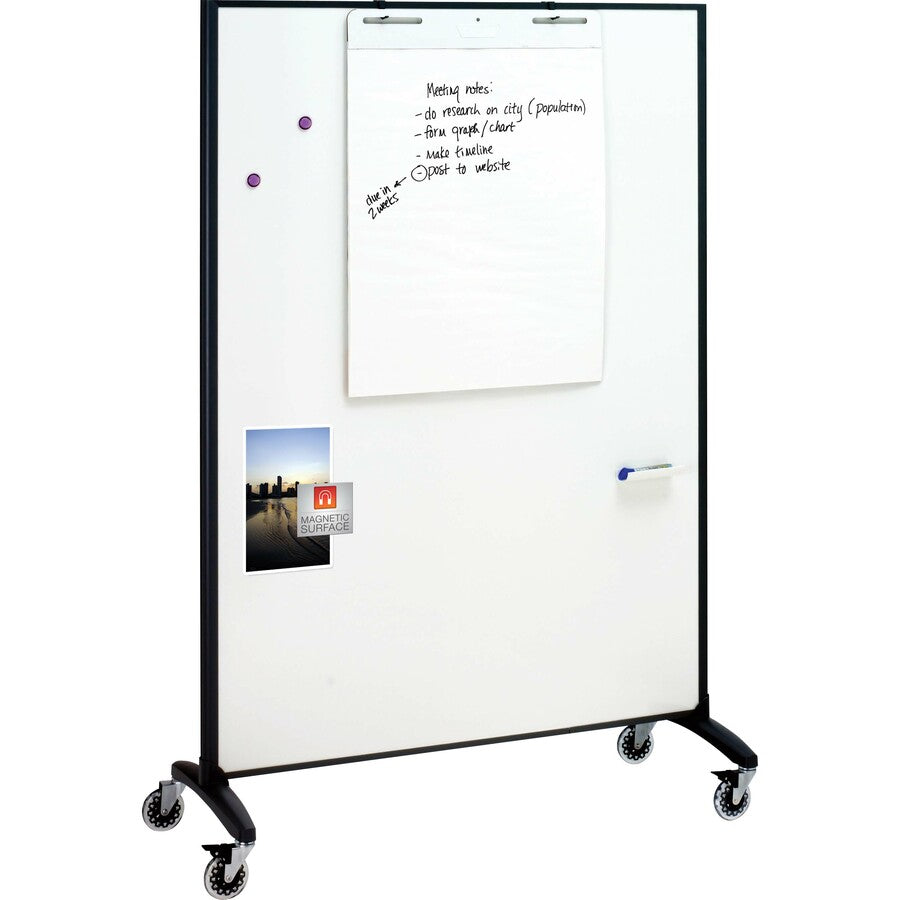 Quartet Motion Room Divider - 48" (4 ft) Width x 72" (6 ft) Height - White Porcelain Surface - Graphite Metal Frame - Magnetic - 1 Each