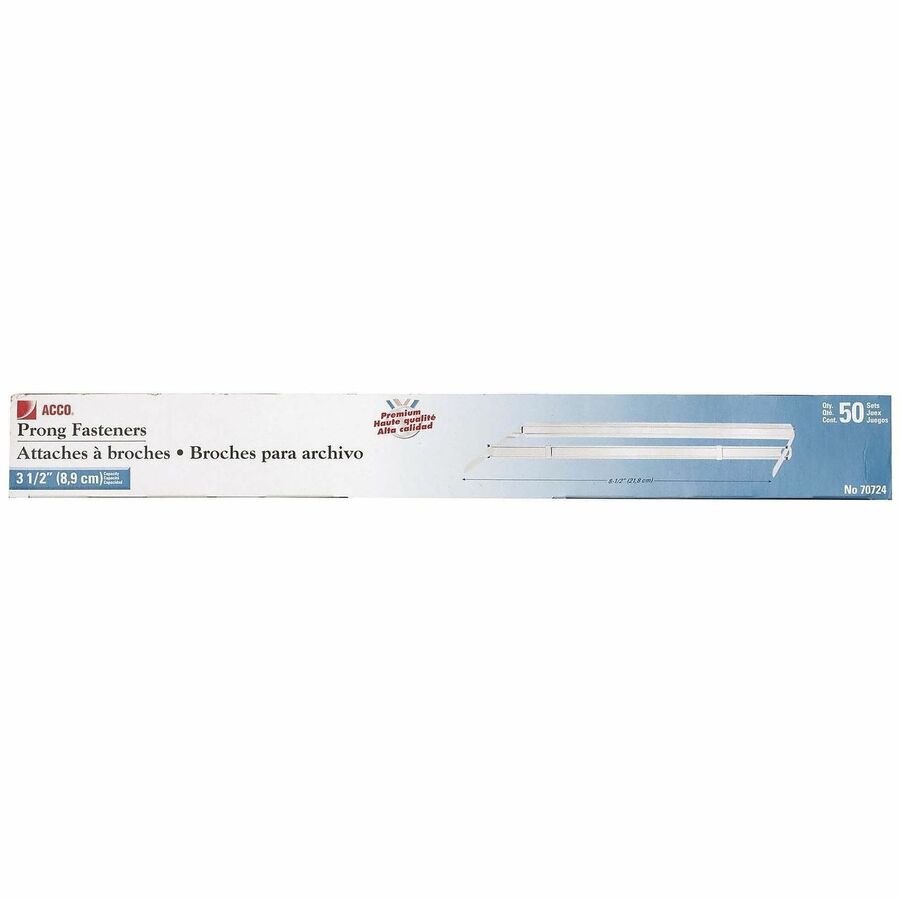 ACCO Premium Prong Fasteners Specialty Set - 3.50" Size Capacity - Self-locking, Sturdy, Coined Edge - Silver - Metal - 50 / Box