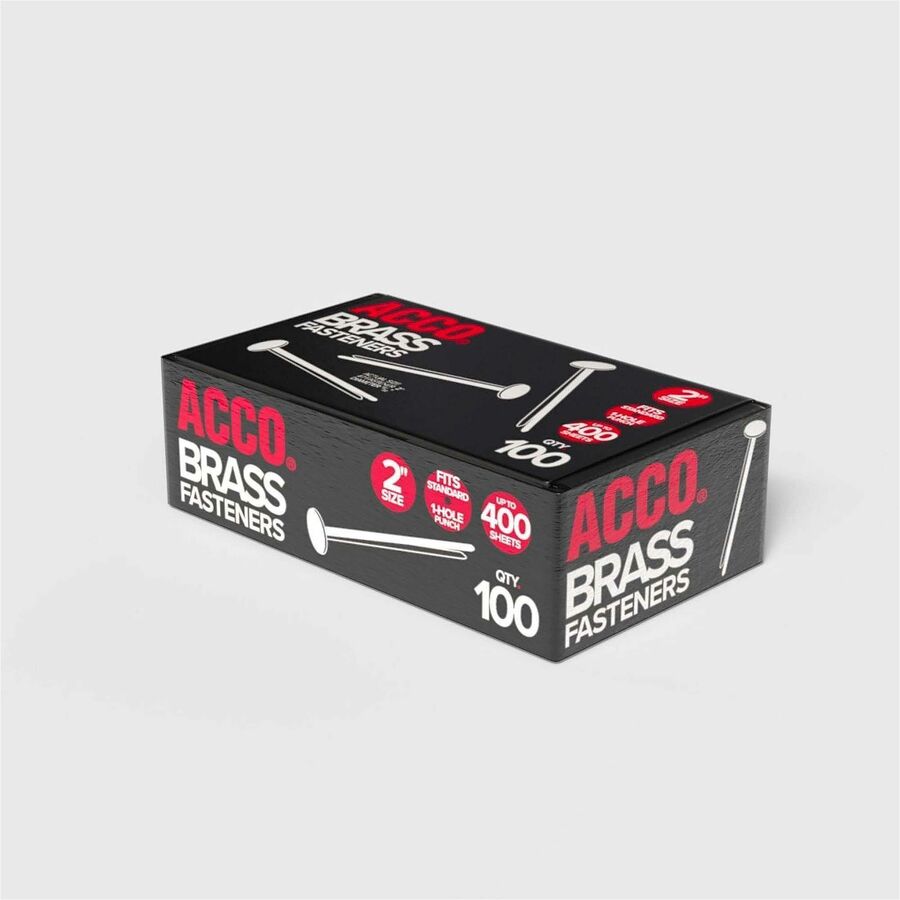 ACCO Brass Fasteners - 0.47" Head - 2" Length - 100 Sheet Capacity - Flexible, Heavy Duty, Corrosion-free, Self-piercing Point, Rust Proof - Brass - 100 / Box