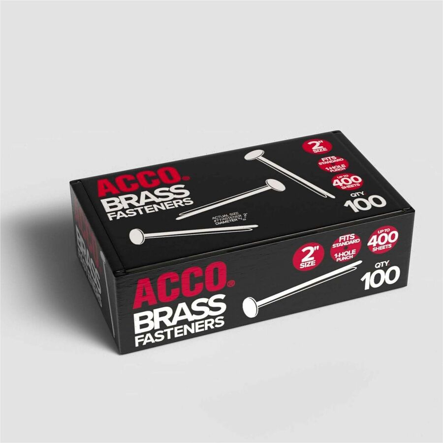 ACCO Brass Fasteners - 0.47" Head - 2" Length - 100 Sheet Capacity - Flexible, Heavy Duty, Corrosion-free, Self-piercing Point, Rust Proof - Brass - 100 / Box