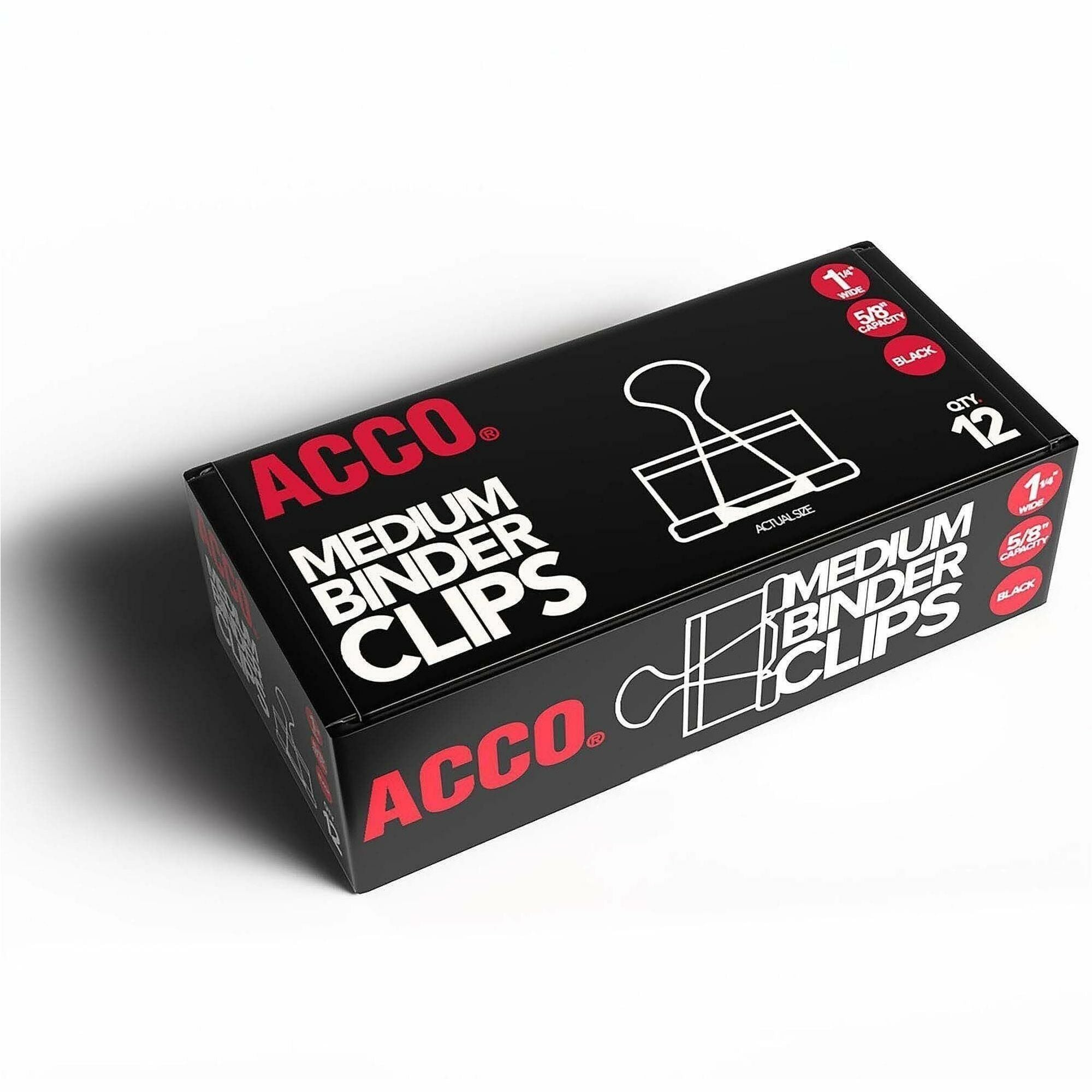 Medium - 1.3" Width - 0.63" Size Capacity - Reusable - Black - Plastic, Tempered Steel - 12 Clips/Box - 1 Box