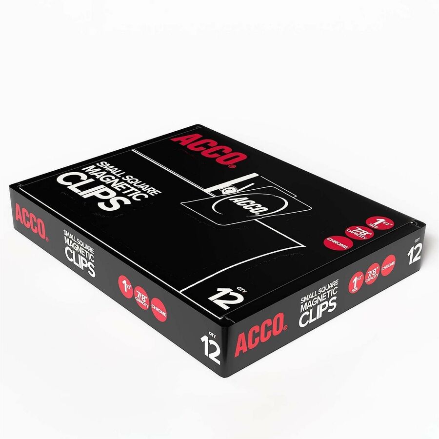 ACCO Square Magnetic Clip - Small - 1.5" Length - 0.88" Size Capacity - Magnetic, Rust Resistant - Silver - Metal, Chrome - 12 / Box