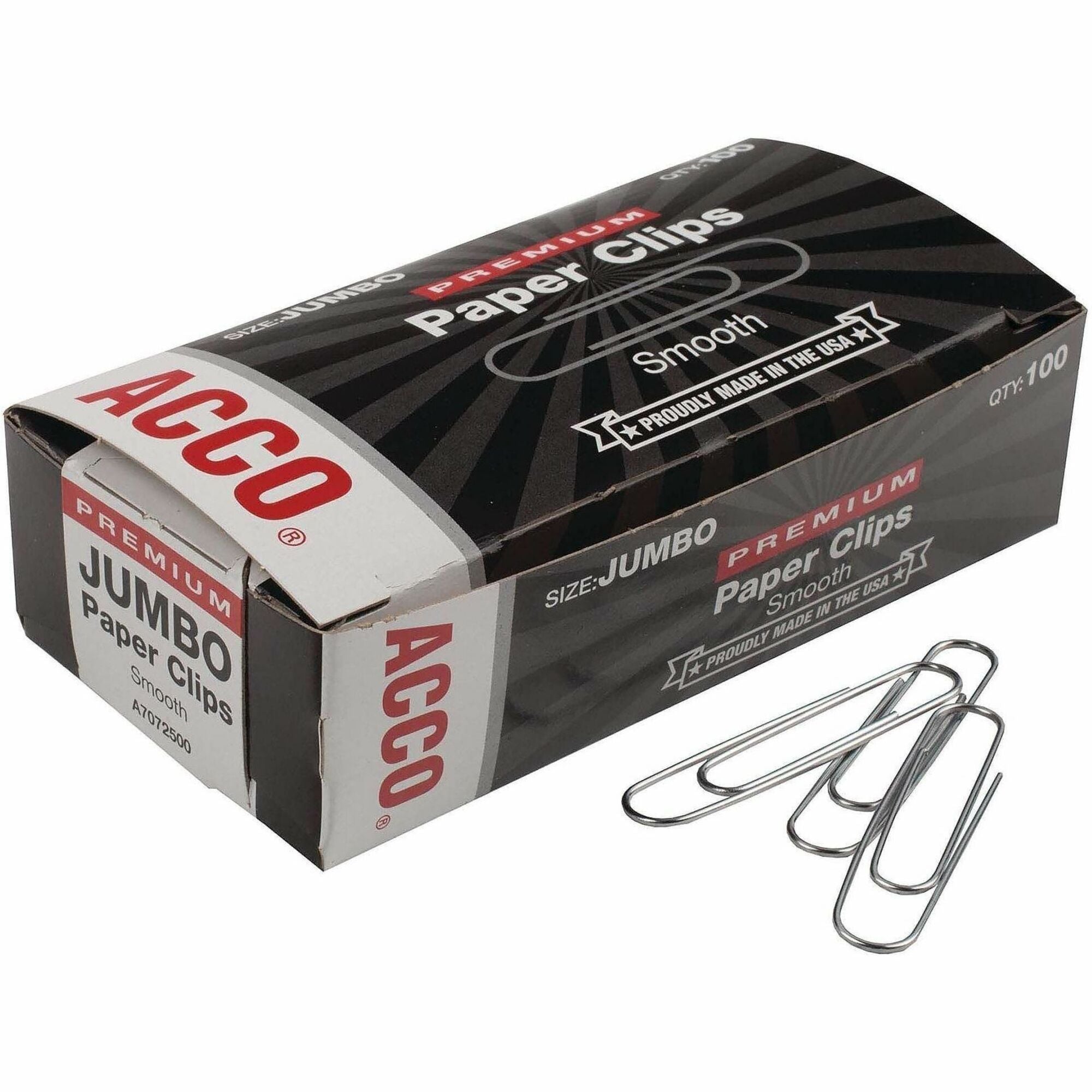 Jumbo - 2.3" Width - 1.88" Size Capacity - 20 Sheet Capacity - Corrosion Resistant, Galvanized, Long Lasting - Silver - Metal - 100/Box - 10 / Pack