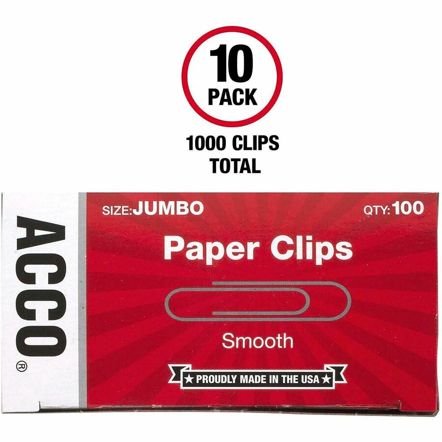 Jumbo - 2" Length x 0.5" Width - 20 Sheet Capacity - Galvanized, Corrosion Resistant - Silver - Metal, Zinc Plated - 100/Box - 10 / Pack