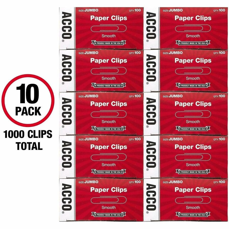 Jumbo - 2" Length x 0.5" Width - 20 Sheet Capacity - Galvanized, Corrosion Resistant - Silver - Metal, Zinc Plated - 100/Box - 10 / Pack