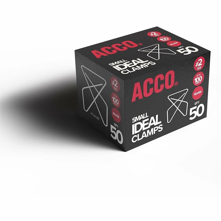 ACCO Ideal Paper Clamps - Small - No. 2 - 100 Sheet Capacity - Silver - 50 / Box