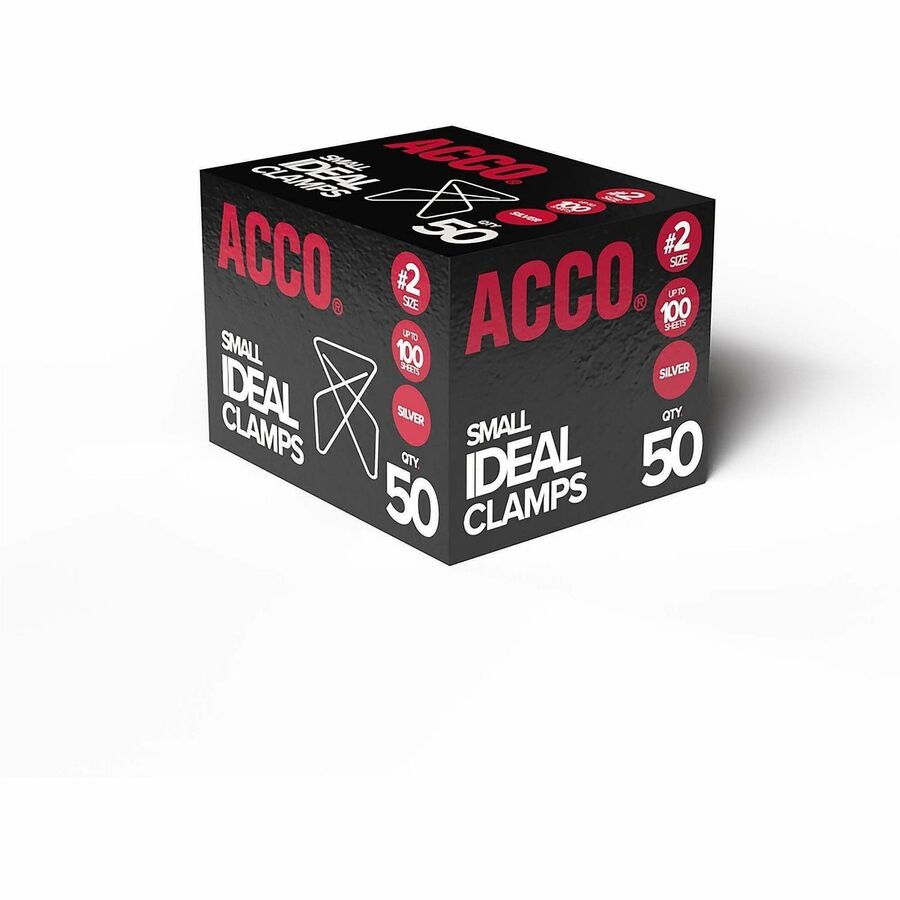 ACCO Ideal Paper Clamps - Small - No. 2 - 100 Sheet Capacity - Silver - 50 / Box