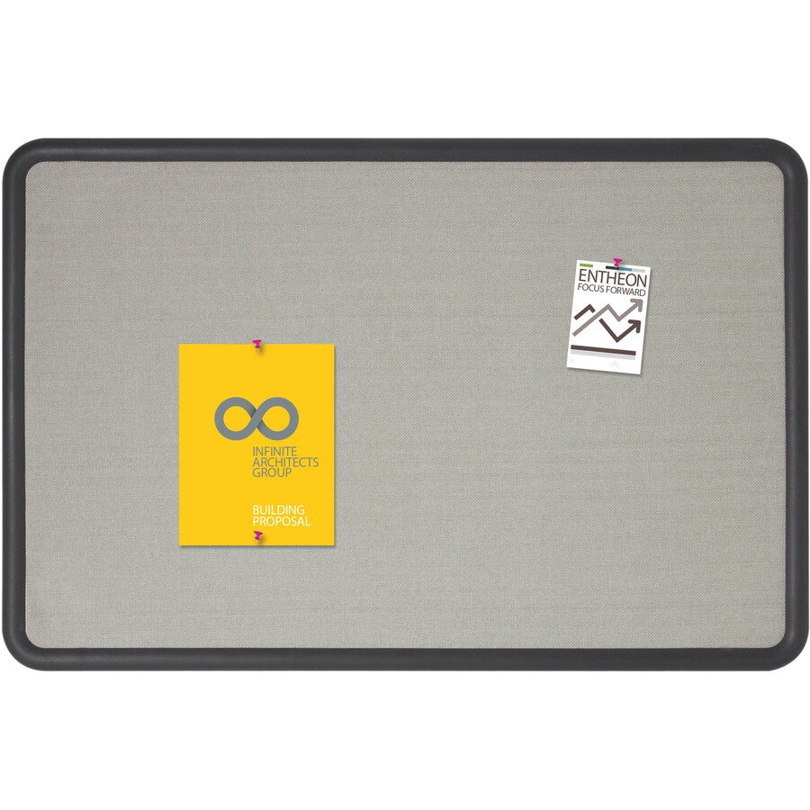 Quartet Contour Bulletin Board - 36" Board Height x 48" Board Width - Gray Fabric Surface - Durable, Self-healing - Black Frame - 1 Each