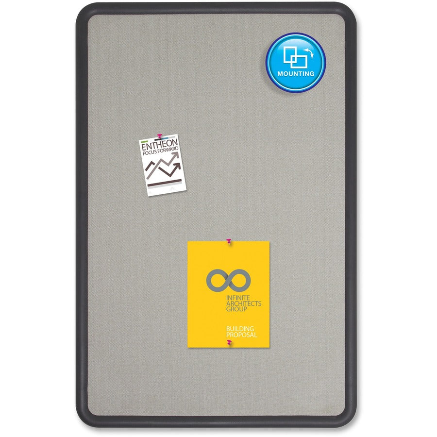 Quartet Contour Bulletin Board - 36" Board Height x 48" Board Width - Gray Fabric Surface - Durable, Self-healing - Black Frame - 1 Each
