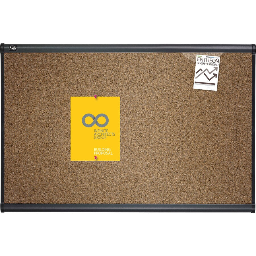 Quartet Prestige Bulletin Board - 24" Board Height x 36" Board Width - Brown Cork Surface - Self-healing, Durable - Graphite Frame - 1 Each