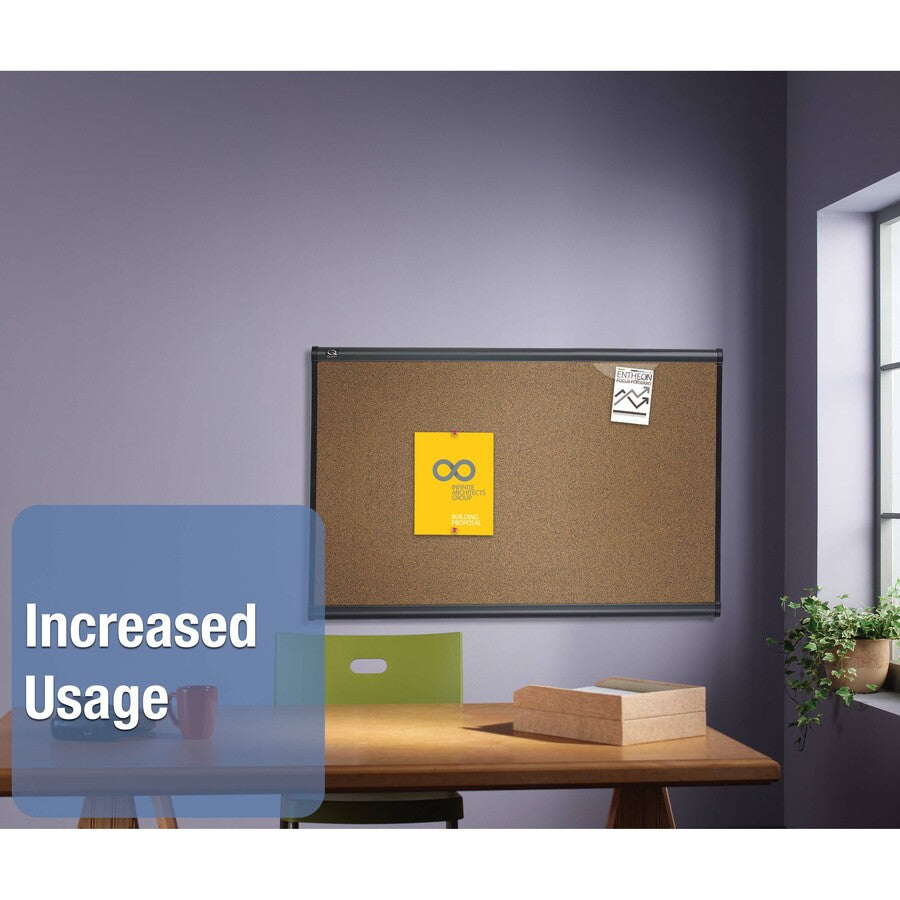 Quartet Prestige Bulletin Board - 24" Board Height x 36" Board Width - Brown Cork Surface - Self-healing, Durable - Graphite Frame - 1 Each