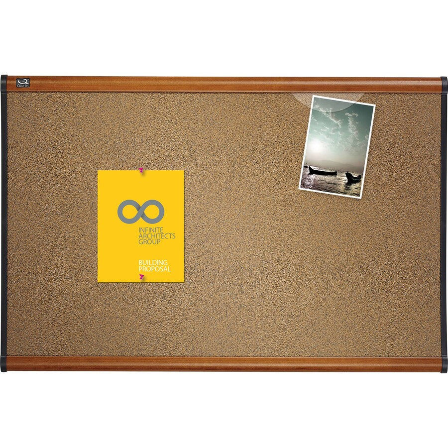 Quartet Prestige Bulletin Board - 48" Board Height x 72" Board Width - Brown Cork Surface - Self-healing, Durable - Light Cherry Frame - 1 Each