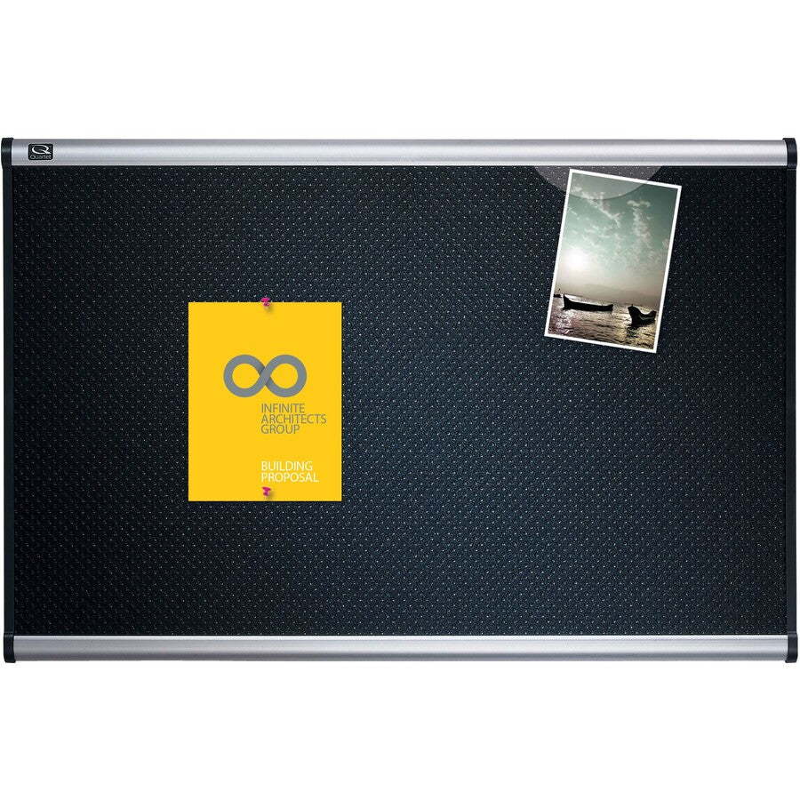 Quartet Prestige Embossed Bulletin Board - 24" Board Height x 36" Board Width - Black Foam Surface - Self-healing - Silver Aluminum Frame - 1 Each
