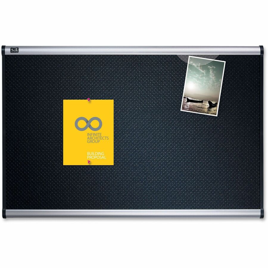 Quartet Prestige Embossed Bulletin Board - 24" Board Height x 36" Board Width - Black Foam Surface - Self-healing - Silver Aluminum Frame - 1 Each