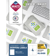 5 1/2" Width x 4 1/4" Length - Rectangle - Laser, Inkjet - White - Lignin-free - 4 / Sheet - 400 / Box