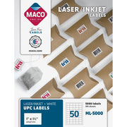 1" Width x 1 1/2" Length - Permanent Adhesive - Rectangle - Laser, Inkjet - White - Lignin-free - 50 / Sheet - 5000 / Box