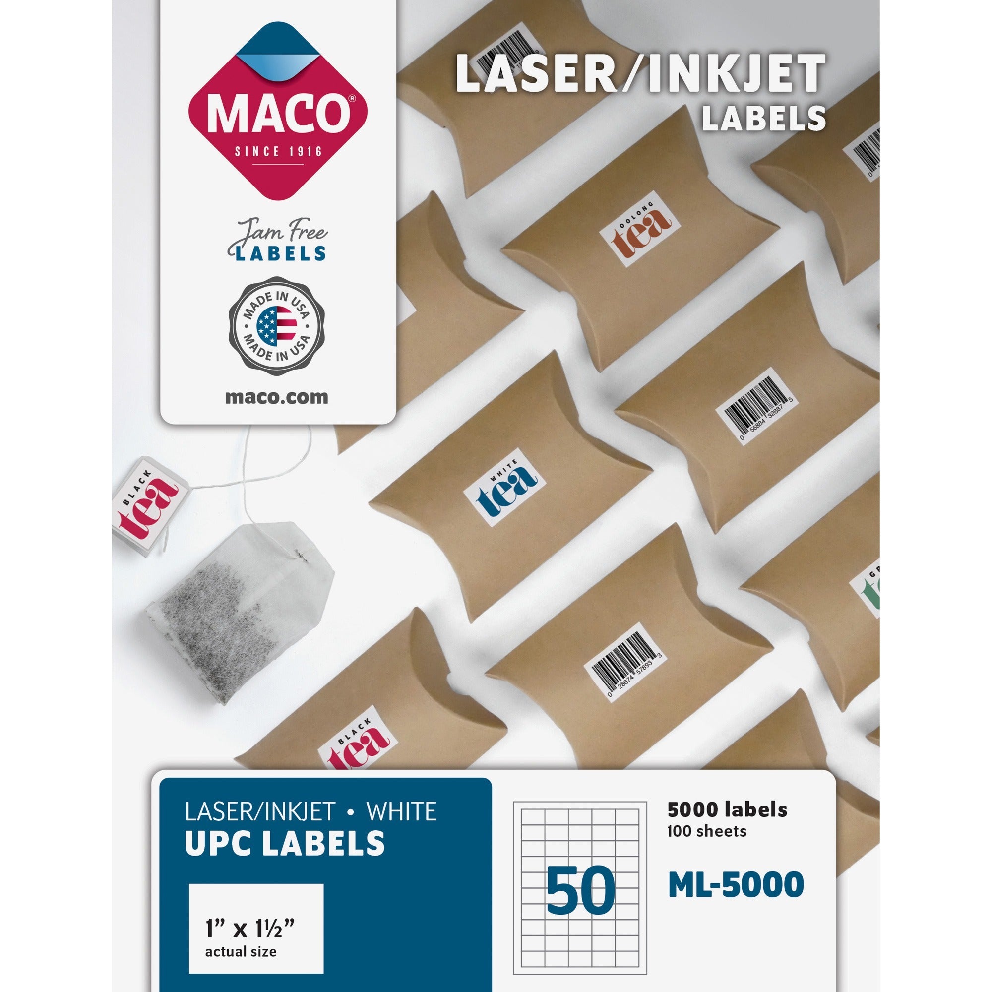 1" Width x 1 1/2" Length - Permanent Adhesive - Rectangle - Laser, Inkjet - White - Lignin-free - 50 / Sheet - 5000 / Box