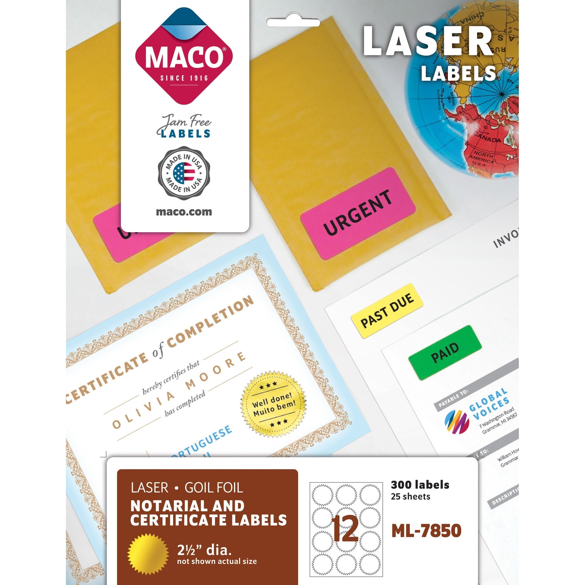 Round - 2.50" Diameter - Self-adhesive, Permanent - Gold - 300 / Pack