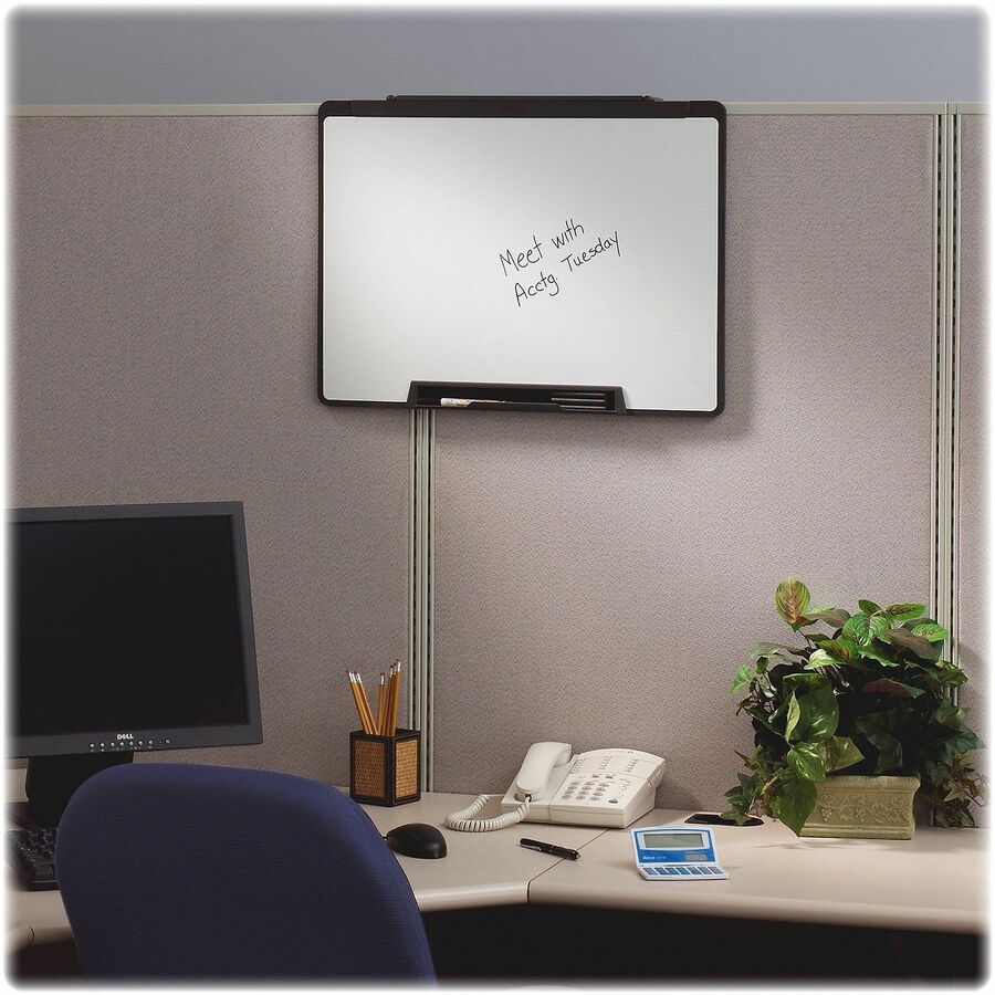 Quartet Motion Cubicle Whiteboard - 36" (3 ft) Width x 24" (2 ft) Height - White Melamine Surface - Black Plastic Frame - 1 Each