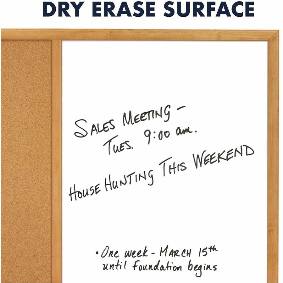 Quartet Standard Combination Whiteboard/Cork Bulletin Board - 36" (3 ft) Width x 24" (2 ft) Height - White Melamine Surface - Oak Frame - Rectangle - Horizontal/Vertical - 1 Each