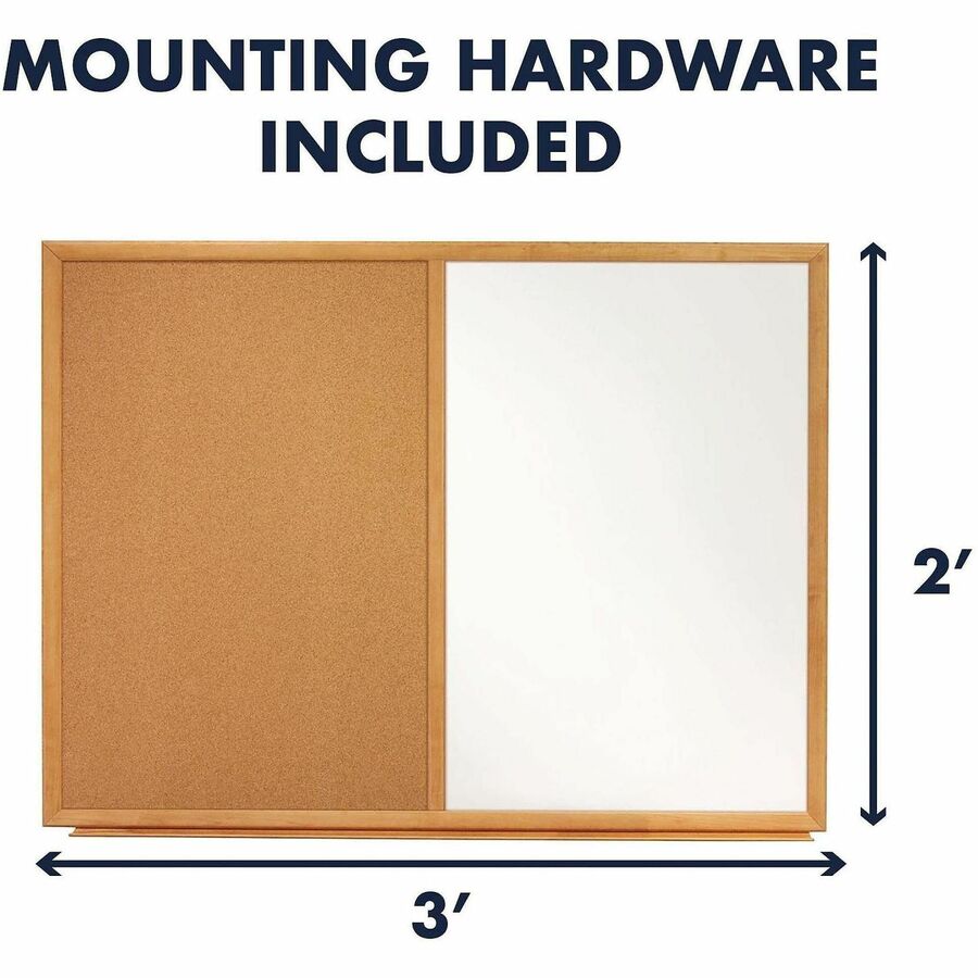 Quartet Standard Combination Whiteboard/Cork Bulletin Board - 36" (3 ft) Width x 24" (2 ft) Height - White Melamine Surface - Oak Frame - Rectangle - Horizontal/Vertical - 1 Each