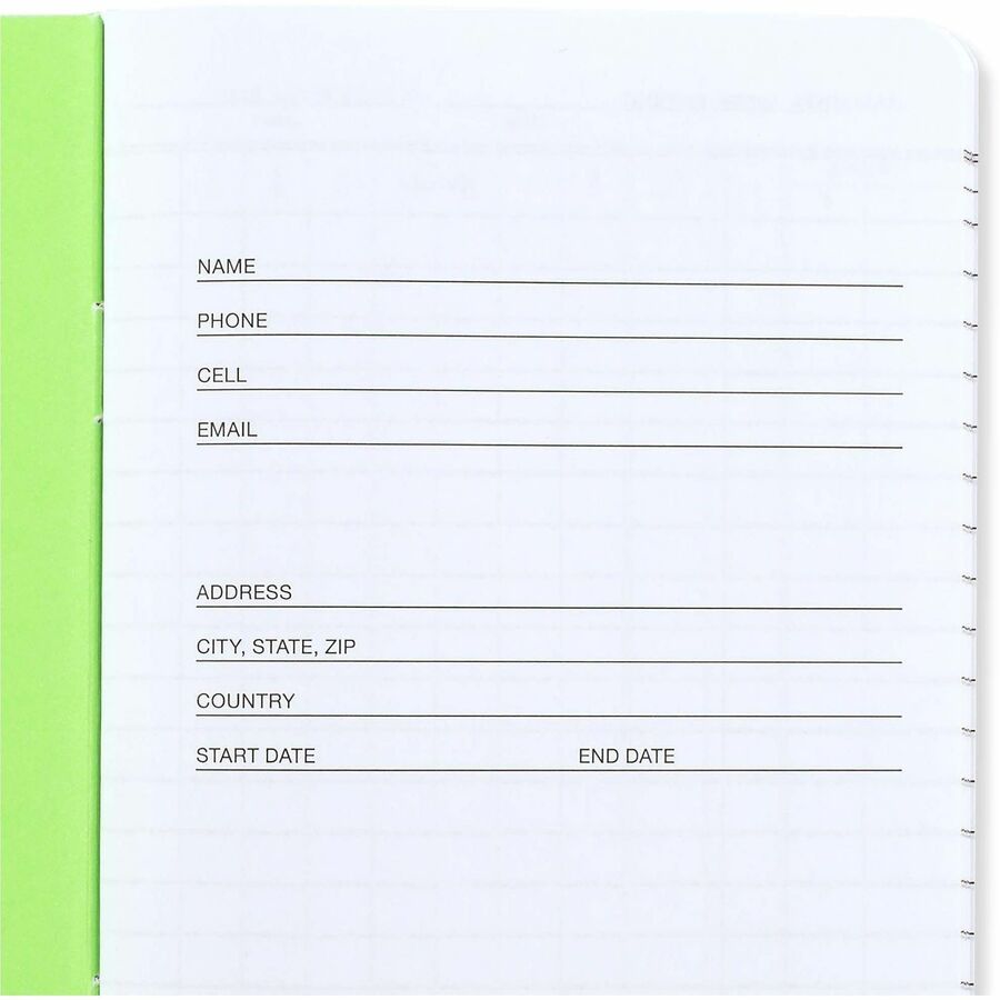 Cloth Bound - 4.13" x 6.75" Sheet Size - White Sheet(s) - Green Cover - 1 Each