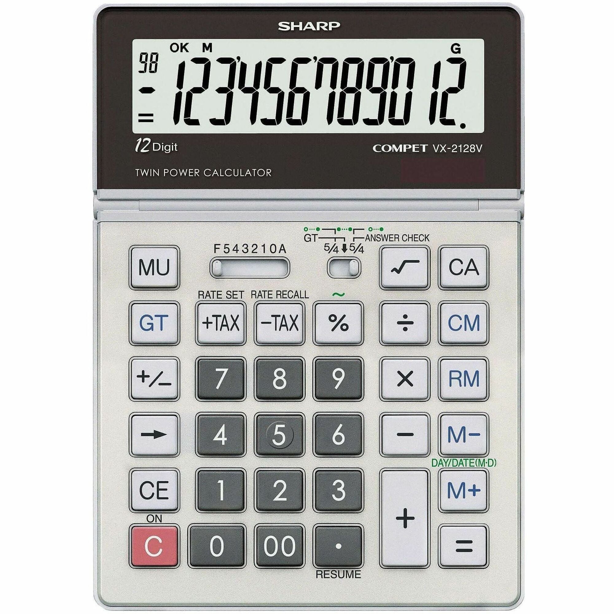 4-Key Memory, Sign Change, Backspace Key, Auto Power Off, Fixed Decimal, Double Zero - 12 Digits - LCD - Battery/Solar Powered - 1.1" Height x 5.5" Width x 8.2" Depth - Silver, Black - 1 Each