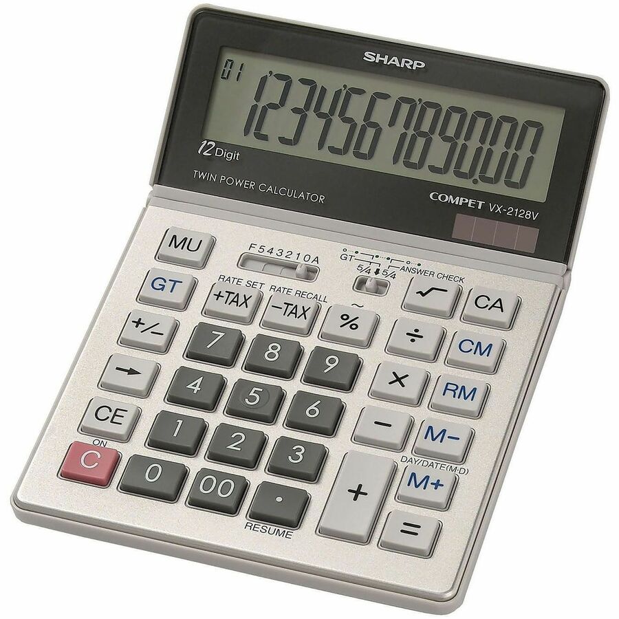 4-Key Memory, Sign Change, Backspace Key, Auto Power Off, Fixed Decimal, Double Zero - 12 Digits - LCD - Battery/Solar Powered - 1.1" Height x 5.5" Width x 8.2" Depth - Silver, Black - 1 Each