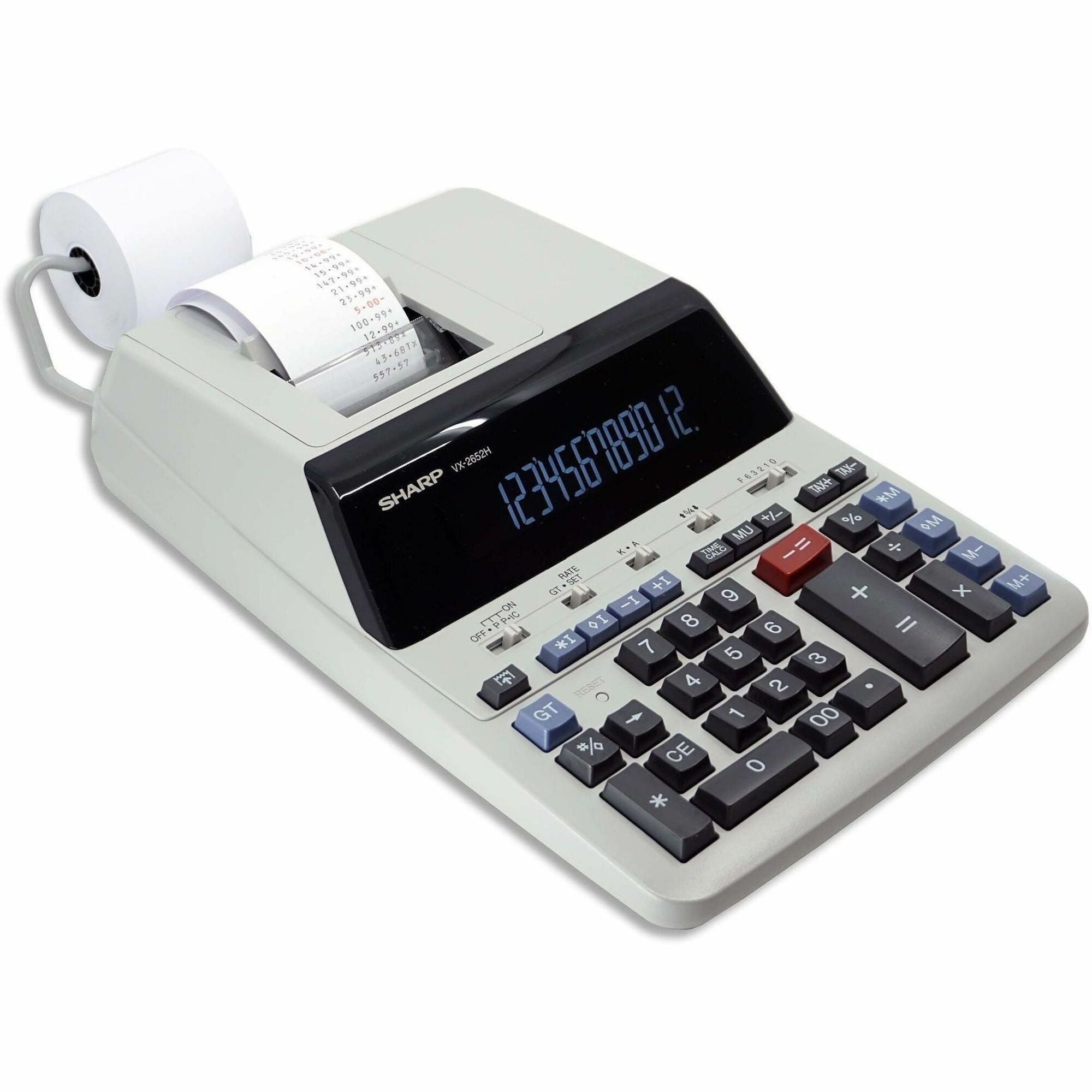 Dual Color Print - 4.8 lps - Independent Memory, Sign Change, Backspace Key, Double Zero - 12 Digits - Fluorescent - AC Supply Powered - 3.1" Height x 9.8" Width x 13.6" Depth - Off White, Gray - 1 Each