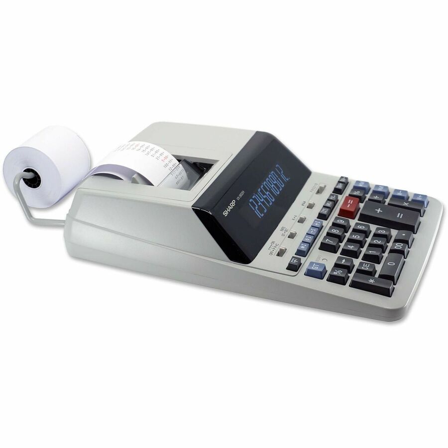 Dual Color Print - 4.8 lps - Independent Memory, Sign Change, Backspace Key, Double Zero - 12 Digits - Fluorescent - AC Supply Powered - 3.1" Height x 9.8" Width x 13.6" Depth - Off White, Gray - 1 Each