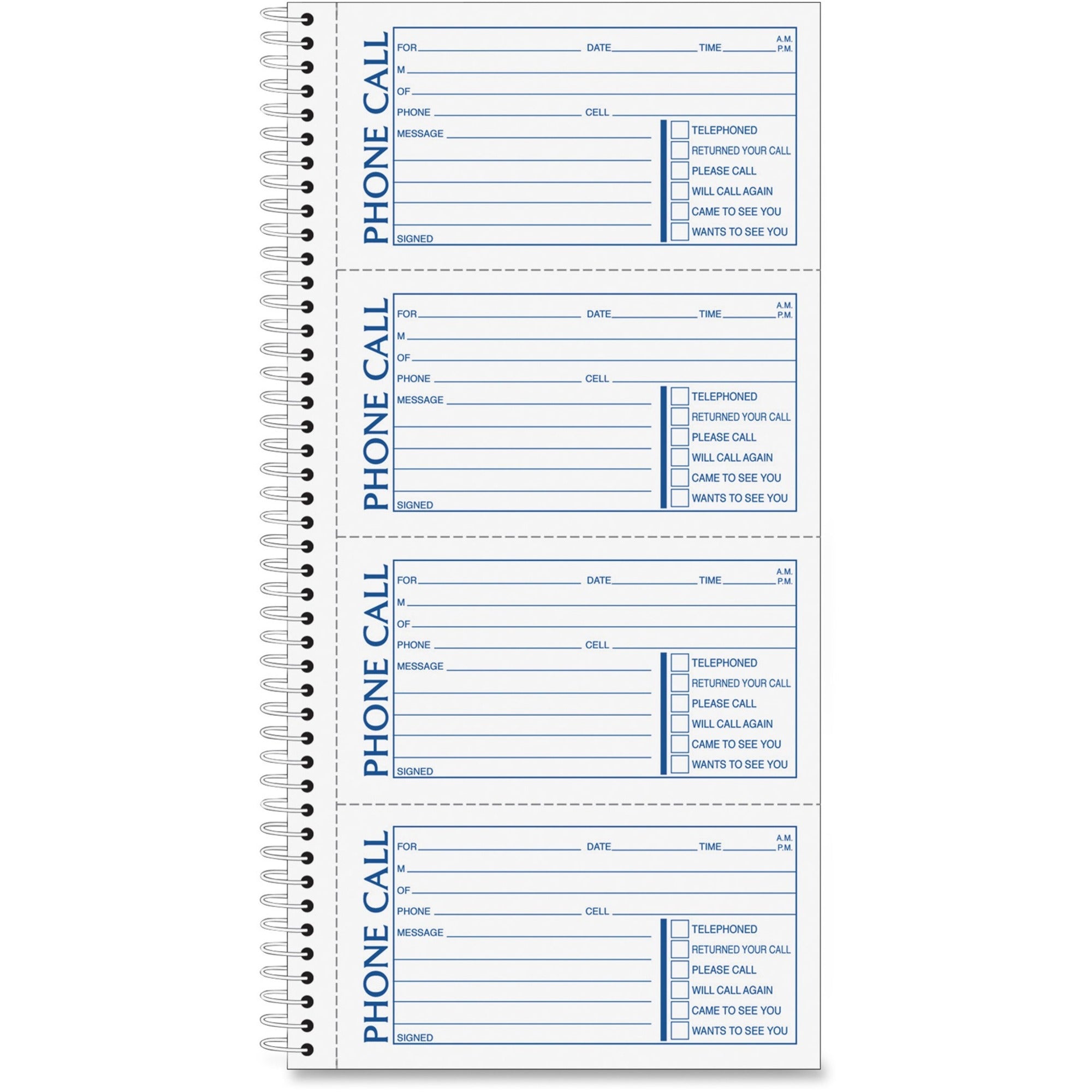 Spiral Bound - 2 Part - Carbonless Copy - 2.75" x 5" Form Size - 11" x 5.50" Sheet Size - White - 1 Each