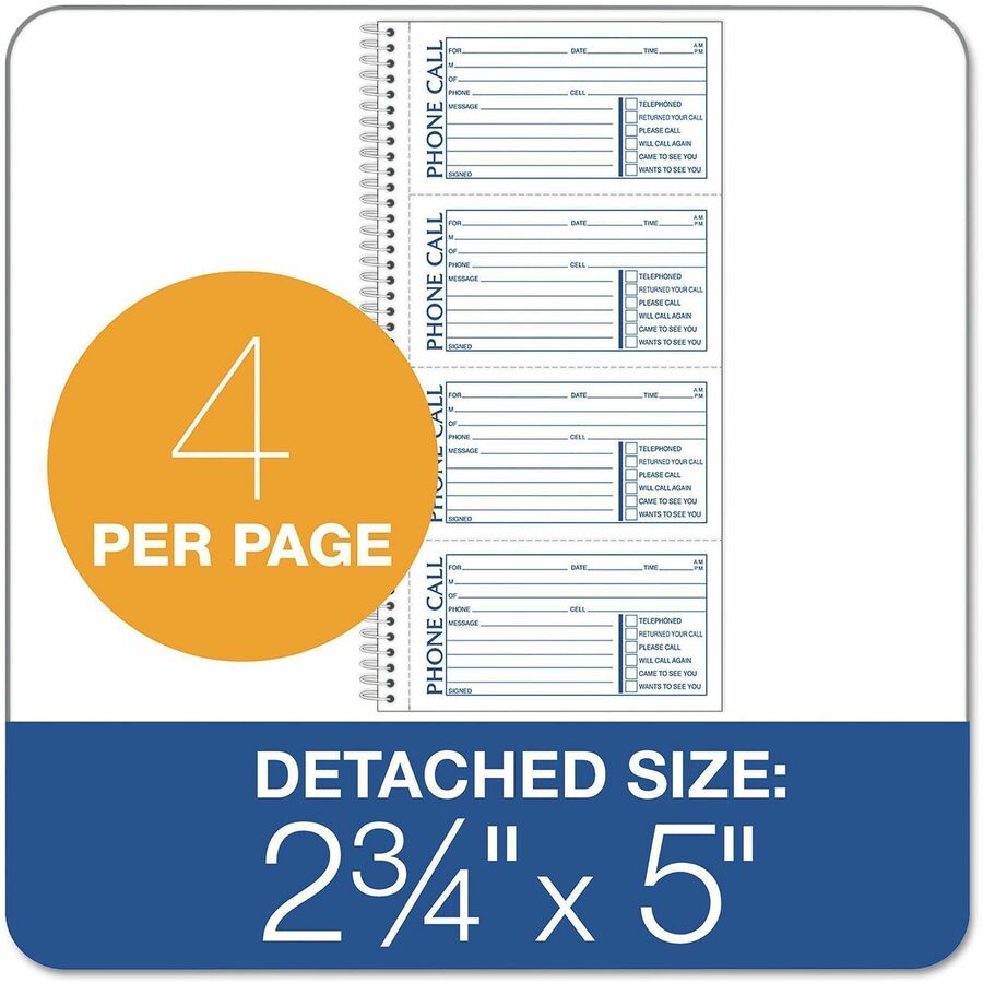 Spiral Bound - 2 Part - Carbonless Copy - 2.75" x 5" Form Size - 11" x 5.50" Sheet Size - White - 1 Each