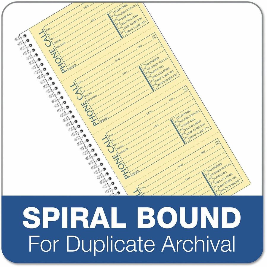 Spiral Bound - 2 Part - Carbonless Copy - 2.75" x 5" Form Size - 11" x 5.50" Sheet Size - White - 1 Each