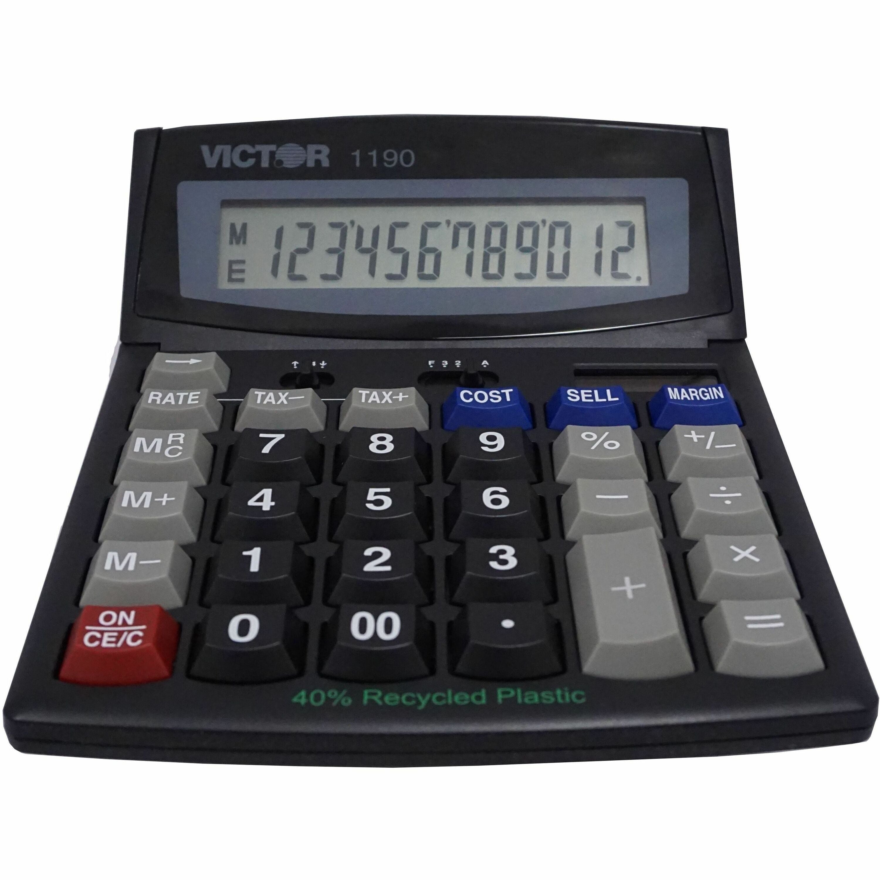 Easy-to-read Display, Large LCD, Tilt Display, Sign Change, Automatic Power Down, Independent Memory, Battery Backup, Environmentally Friendly, 3-Key Memory - Battery/Solar Powered - 1" Height x 5.9" Width x 7.8" Depth - Black - 1 Each