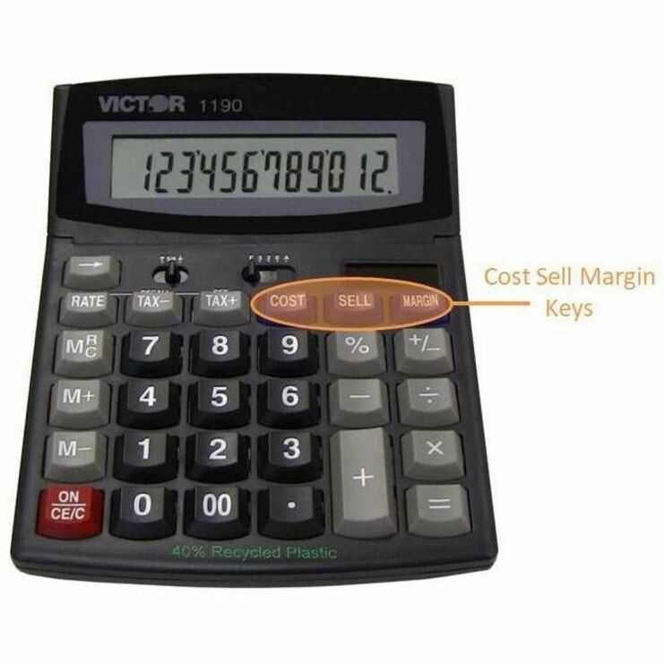 Easy-to-read Display, Large LCD, Tilt Display, Sign Change, Automatic Power Down, Independent Memory, Battery Backup, Environmentally Friendly, 3-Key Memory - Battery/Solar Powered - 1" Height x 5.9" Width x 7.8" Depth - Black - 1 Each