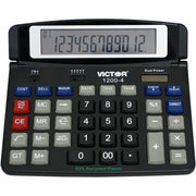 Auto Power Off, Big Display, Auto Replay, Easy-to-read Display, Dual Power - 12 Digits - LCD - Battery/Solar Powered - 0.5" Height x 7.2" Width x 6.4" Depth - Black - 1 Each