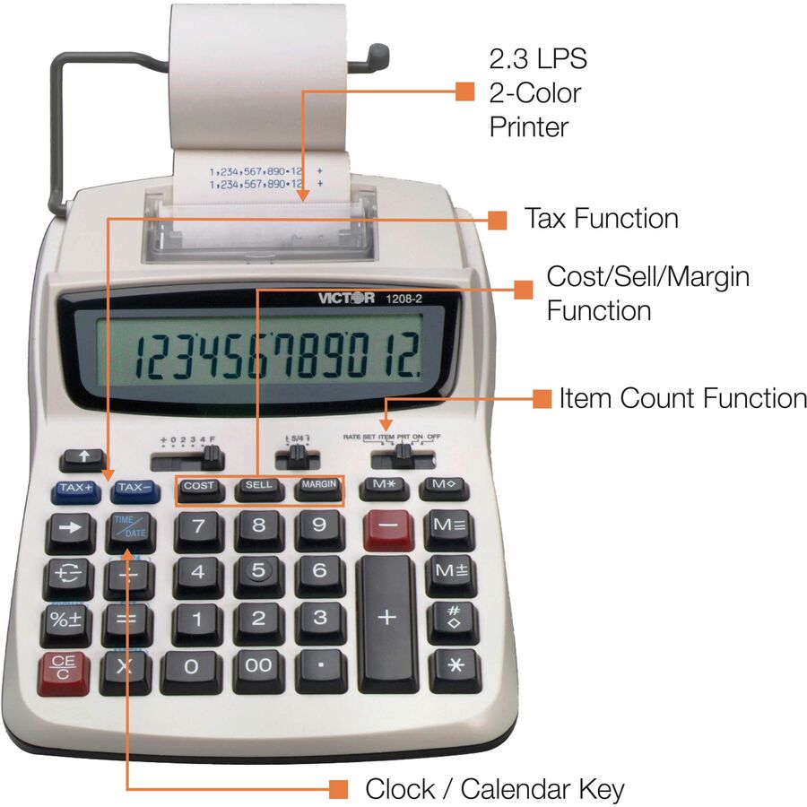 Extra Large Display, Clock, Date, Sign Change, Environmentally Friendly, Independent Memory, 4-Key Memory - AC Supply/Power Adapter Powered - 1.5" Height x 6" Width x 7.5" Depth - White - 1 Each