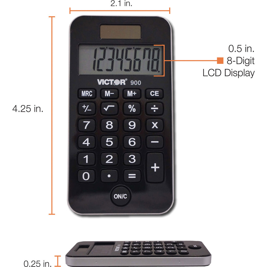 Protective Hard Shell Cover, Big Display, Independent Memory, Dual Power - 0.55" - 8 Digits - LCD - Battery/Solar Powered - 0.3" Height x 2.5" Width x 4.3" Depth - Black - Rubber - 1 Each